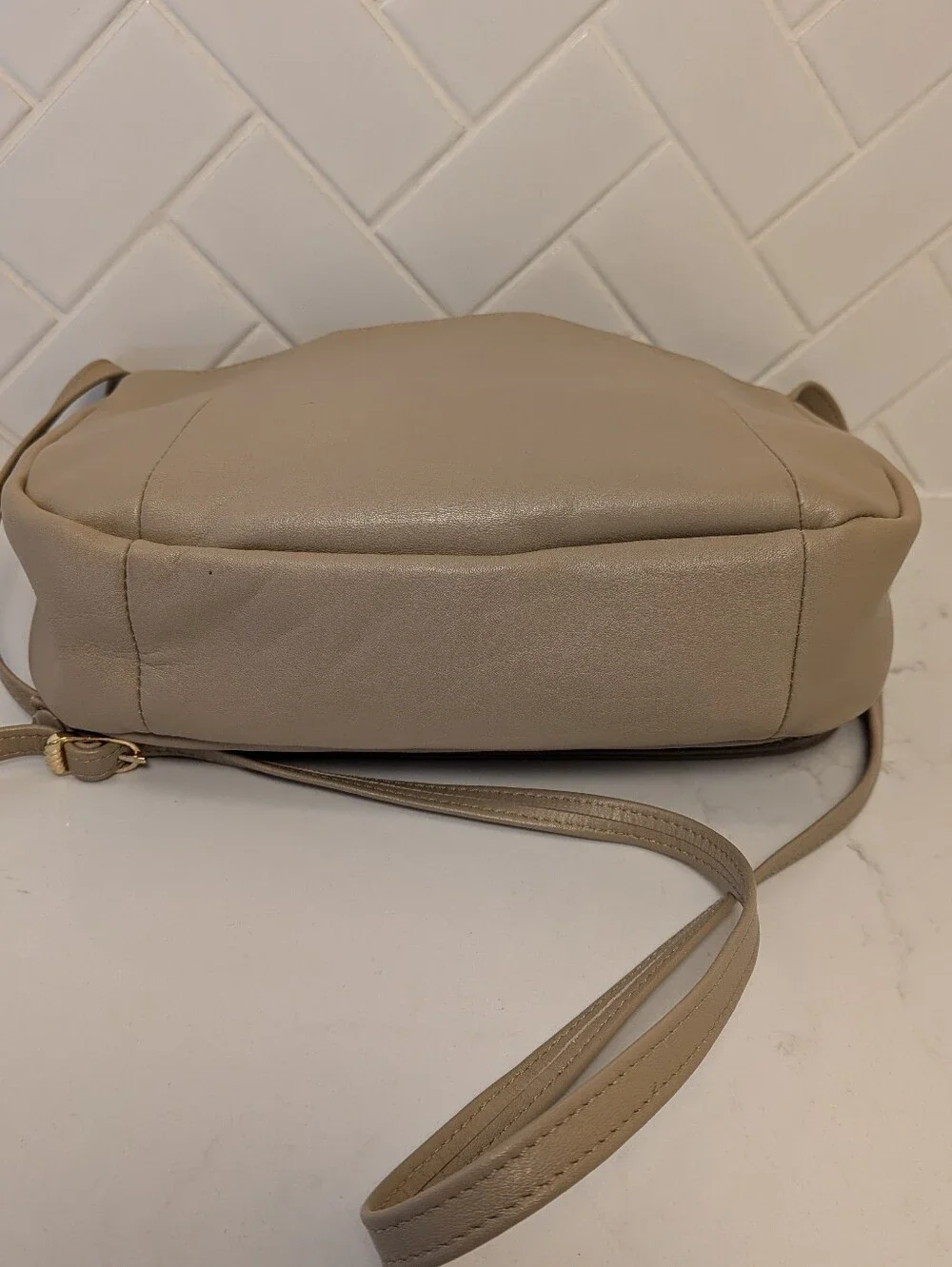 Vintage Leather Beacon Hill Taupe Crossbody Old Money Quiet Luxury